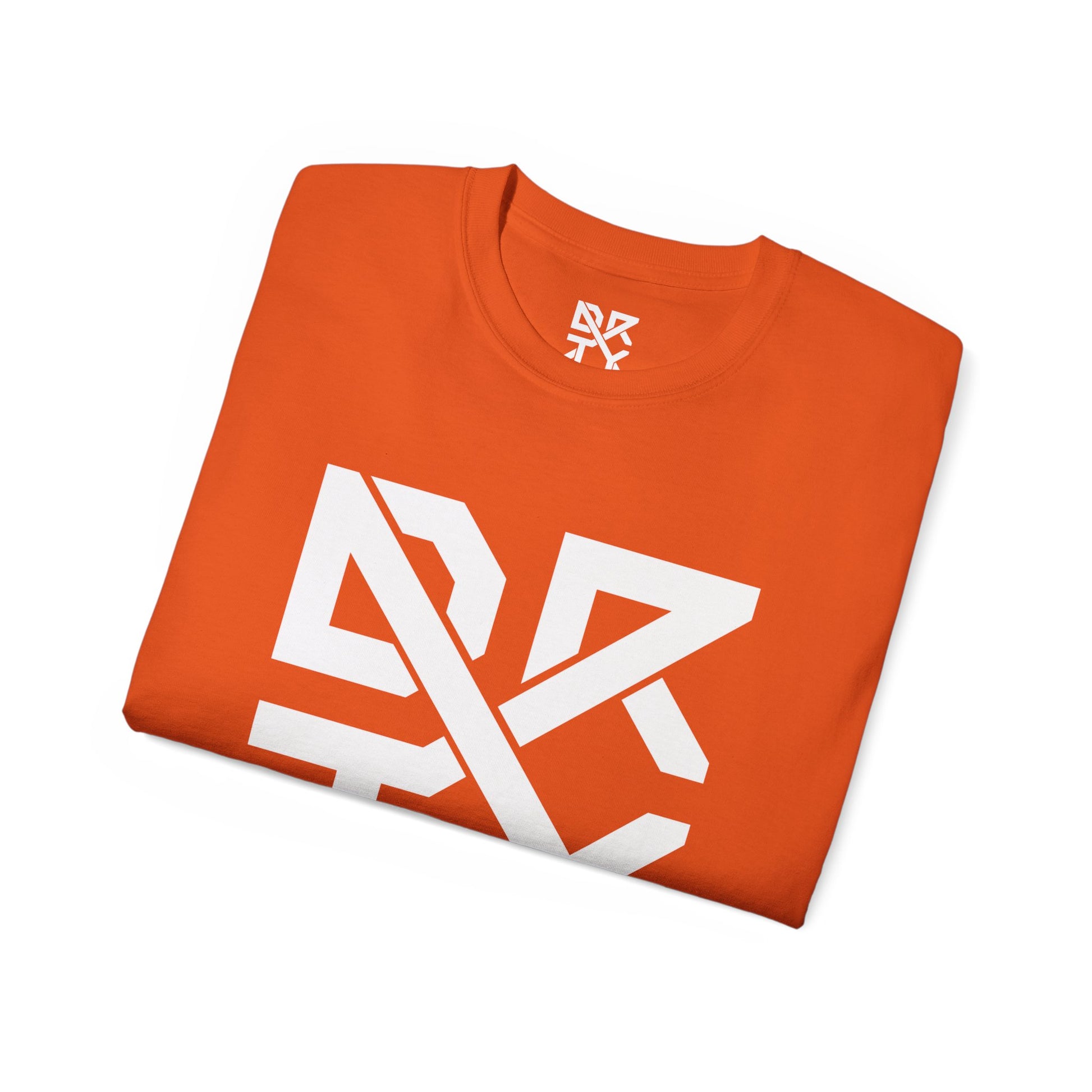 A folded view of the front of the shirt with a cropped DRTY X logo in the collar and front of the shirt.