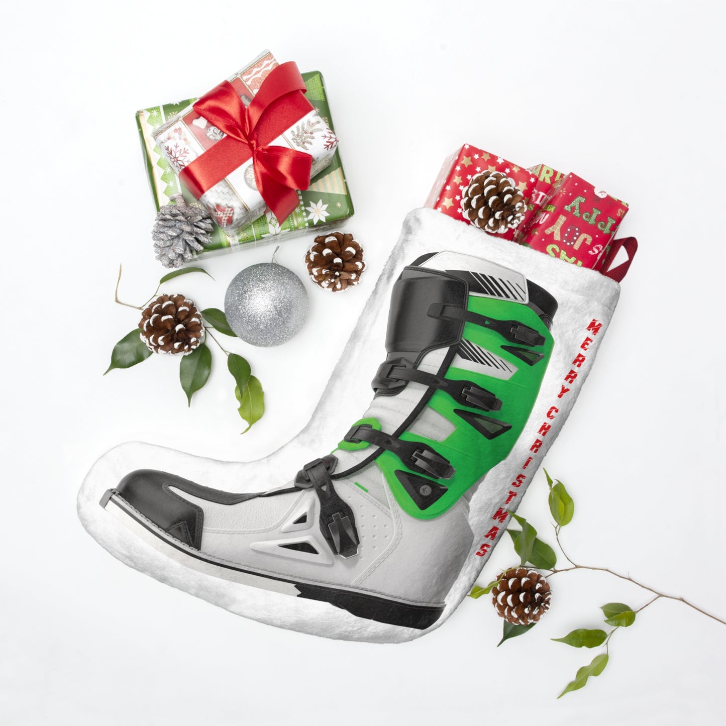 Moto X Boot - Green Christmas Stocking