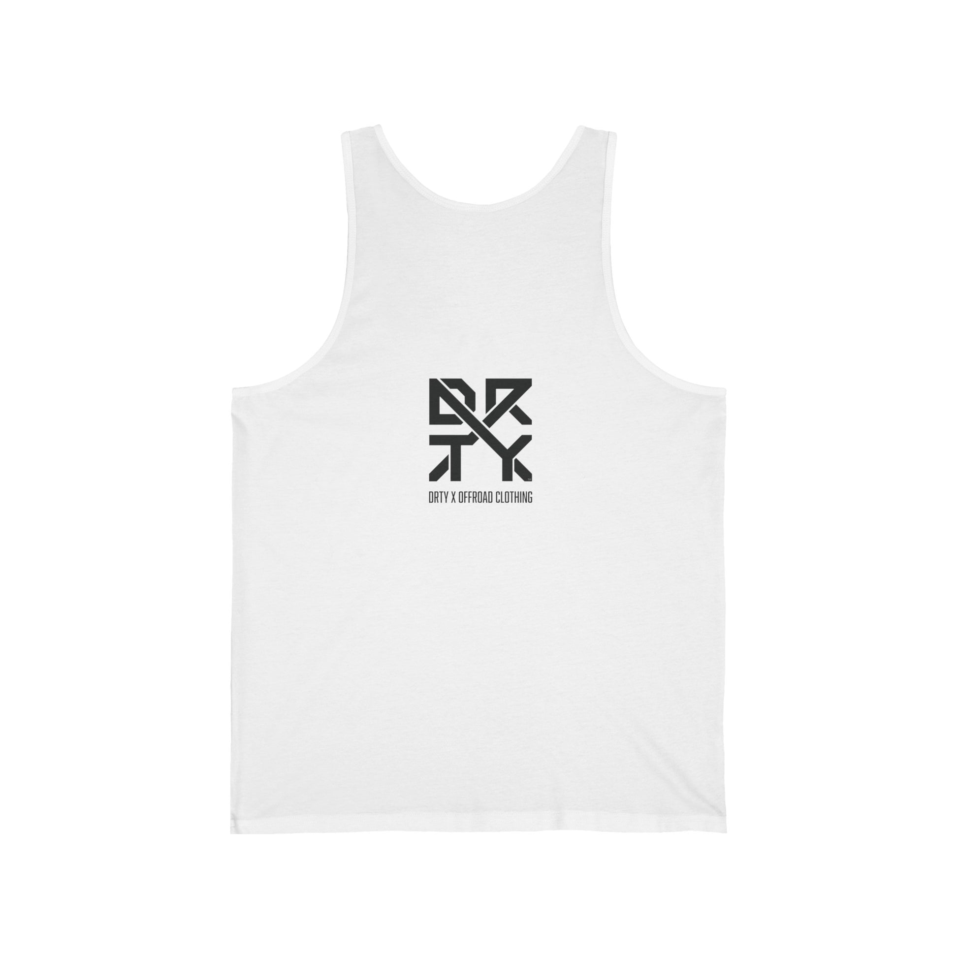This image showcases a back view of a tank top with a top centered DRTY X logo