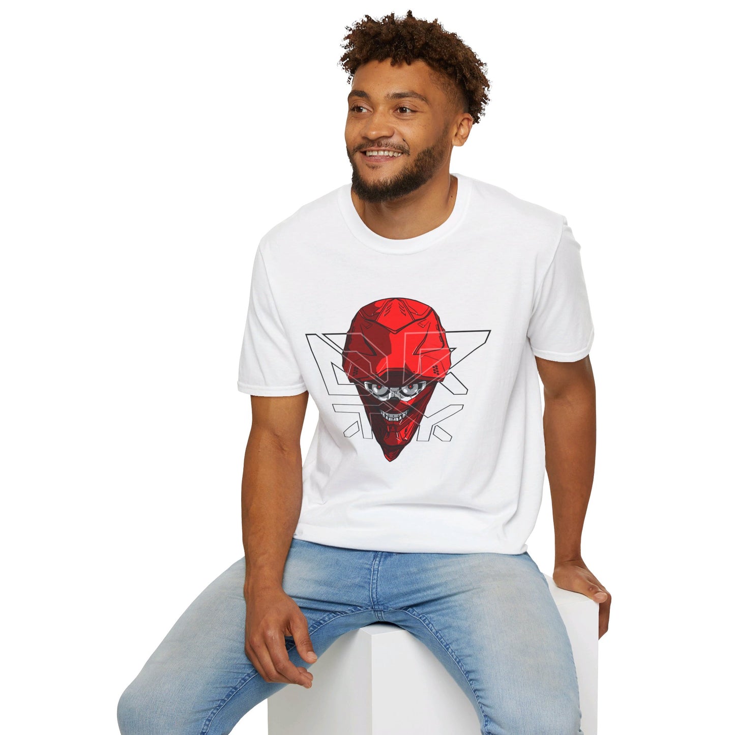 Skellmet-Front-Red-Unisex Softstyle T-Shirt