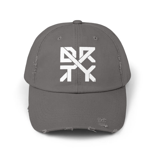 This image showcases the front view of a hat with the logo DRTYX in the center of the hat.