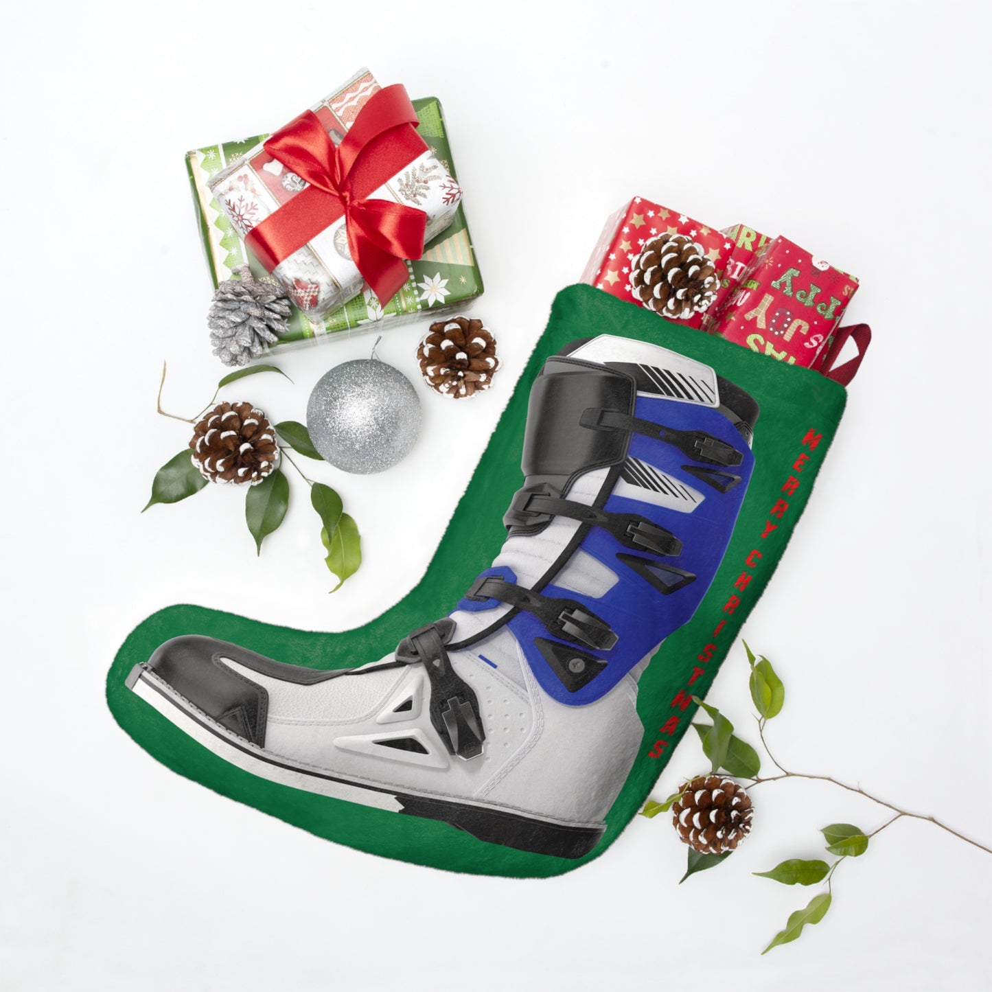 Moto X Boot - Blue - Green Christmas Stocking