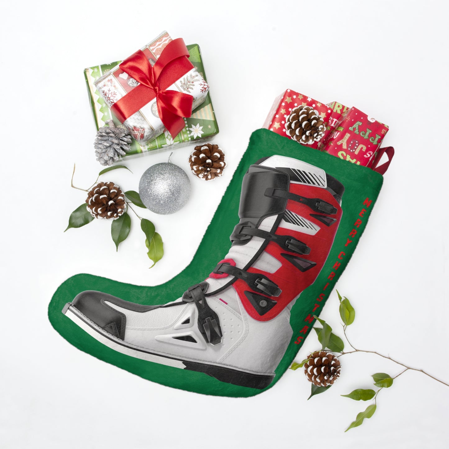 Moto X Boot - Red - Green Christmas Stocking