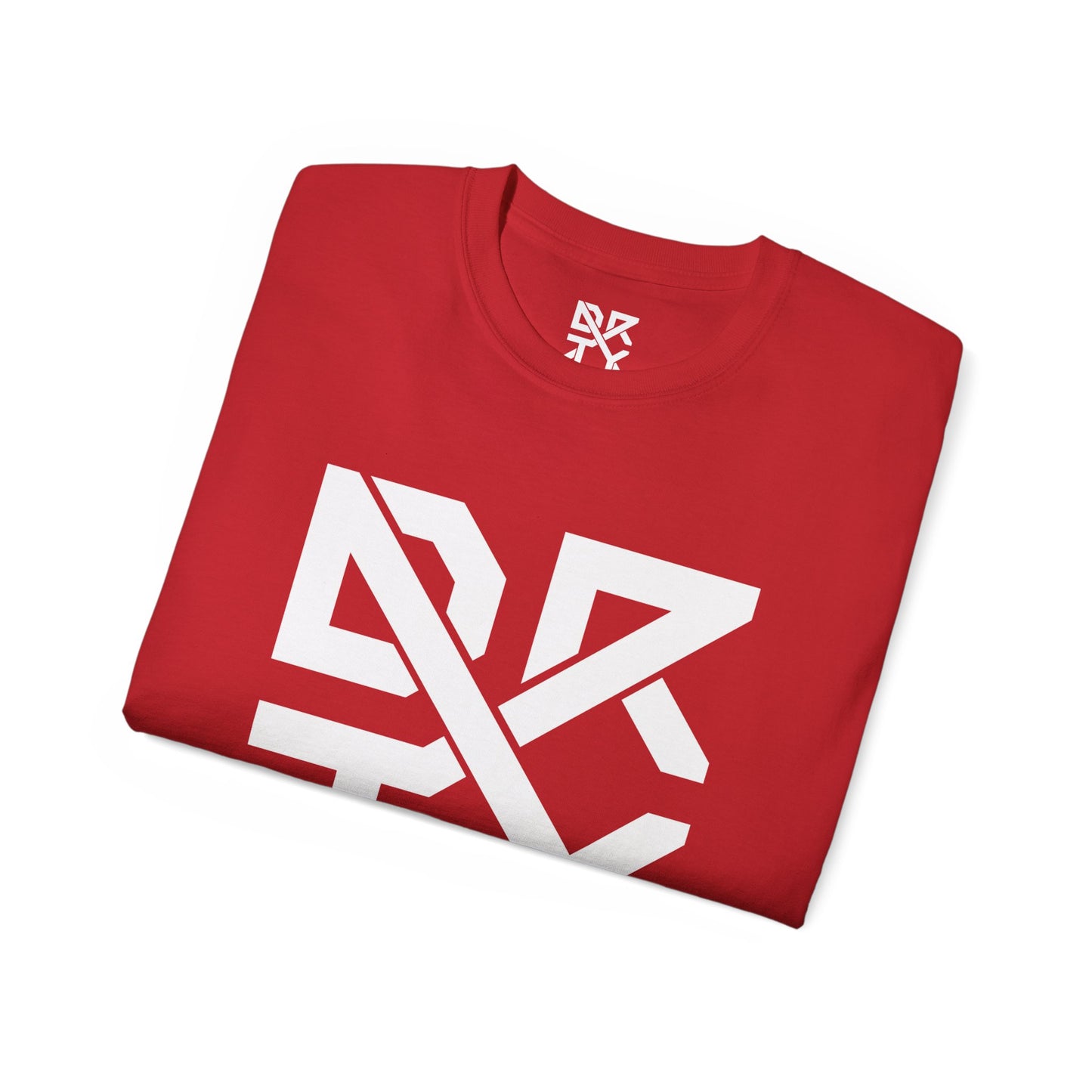 A folded view of the front of the shirt with a cropped DRTY X logo in the collar and front of the shirt.