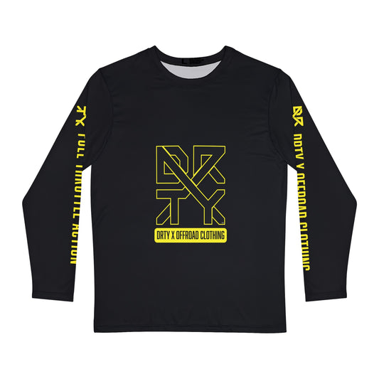 This image showcases the front view of a long sleeve shirt with a large DRTY X Logo on the center of the shirt.