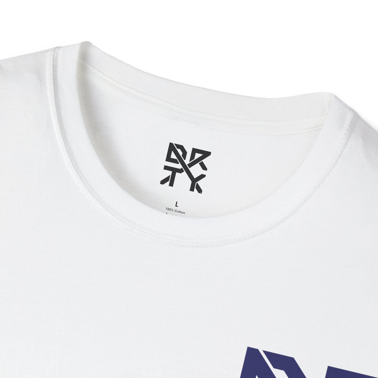 This image showcases the inside view of a T-shirt collar with a DRTY X logo printed on the inside.