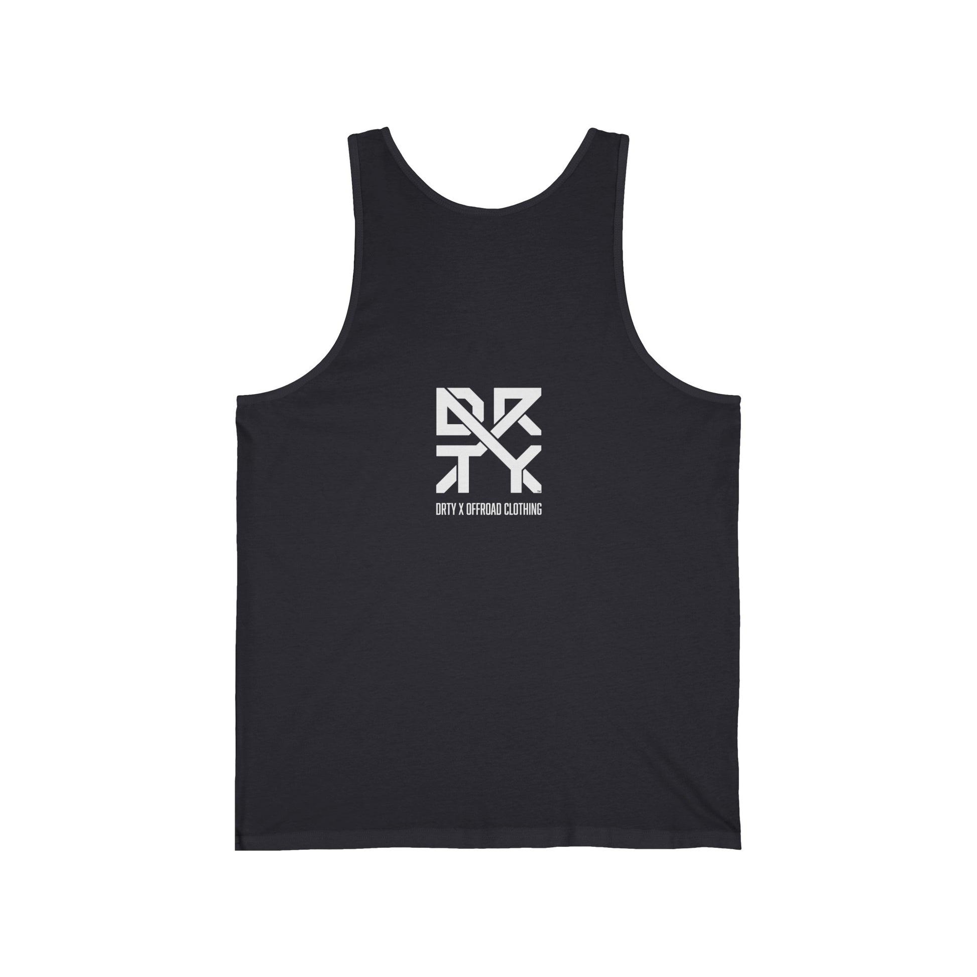 This image showcases a back view of a tank top with a top centered DRTY X logo