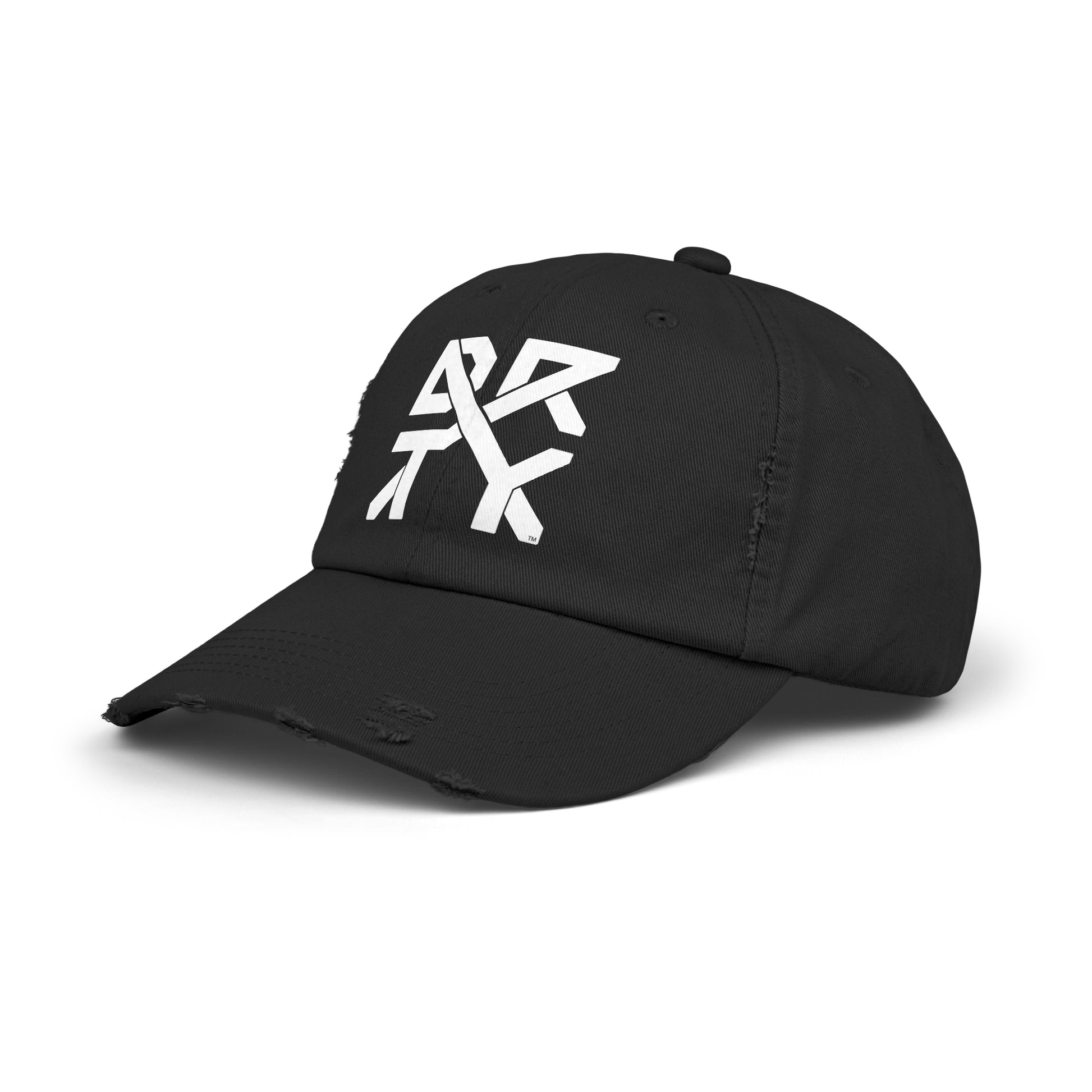 This image showcases the 3/4 view of a hat with the logo DRTYX in the center of the hat.