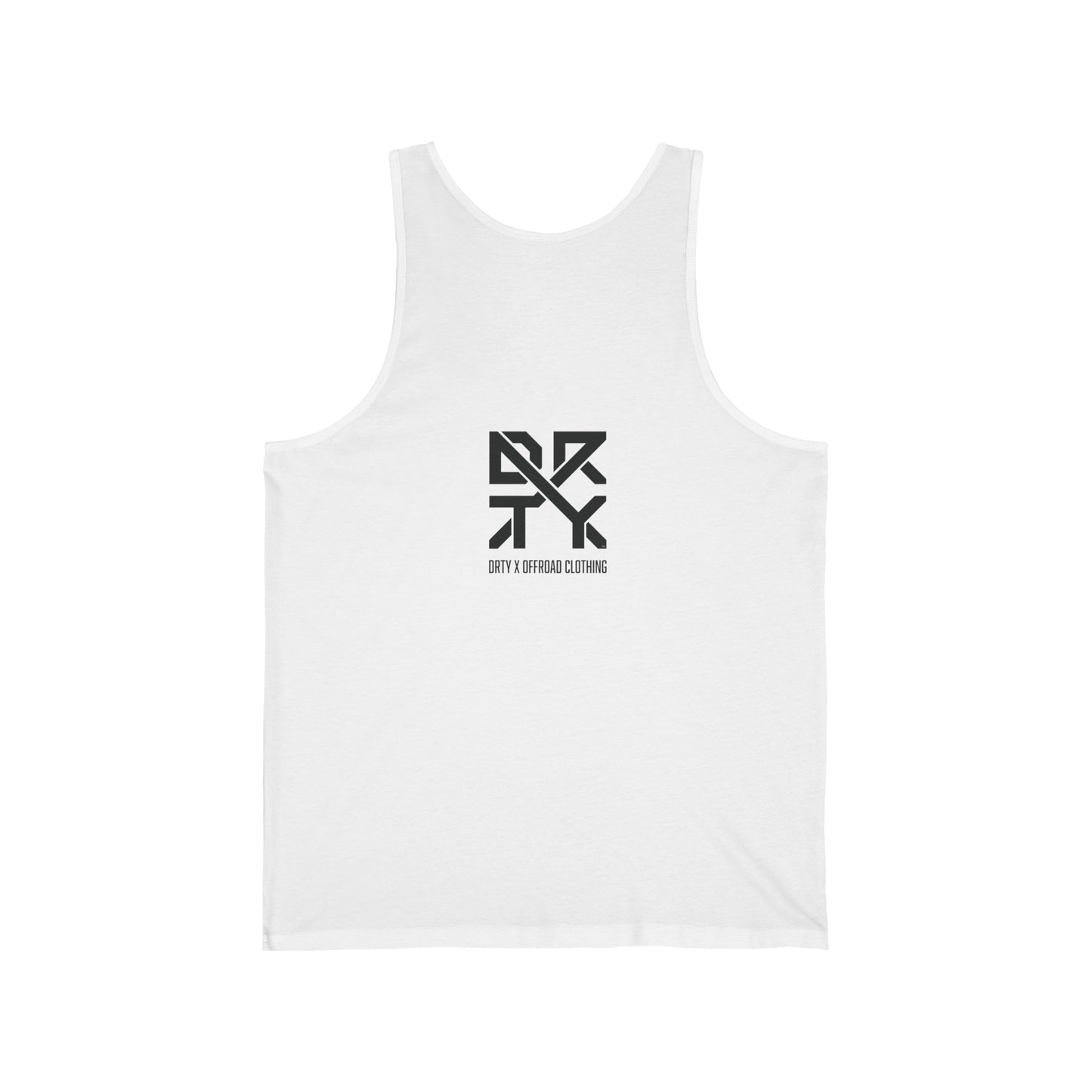 This image showcases a back view of a tank top with a top centered DRTY X logo