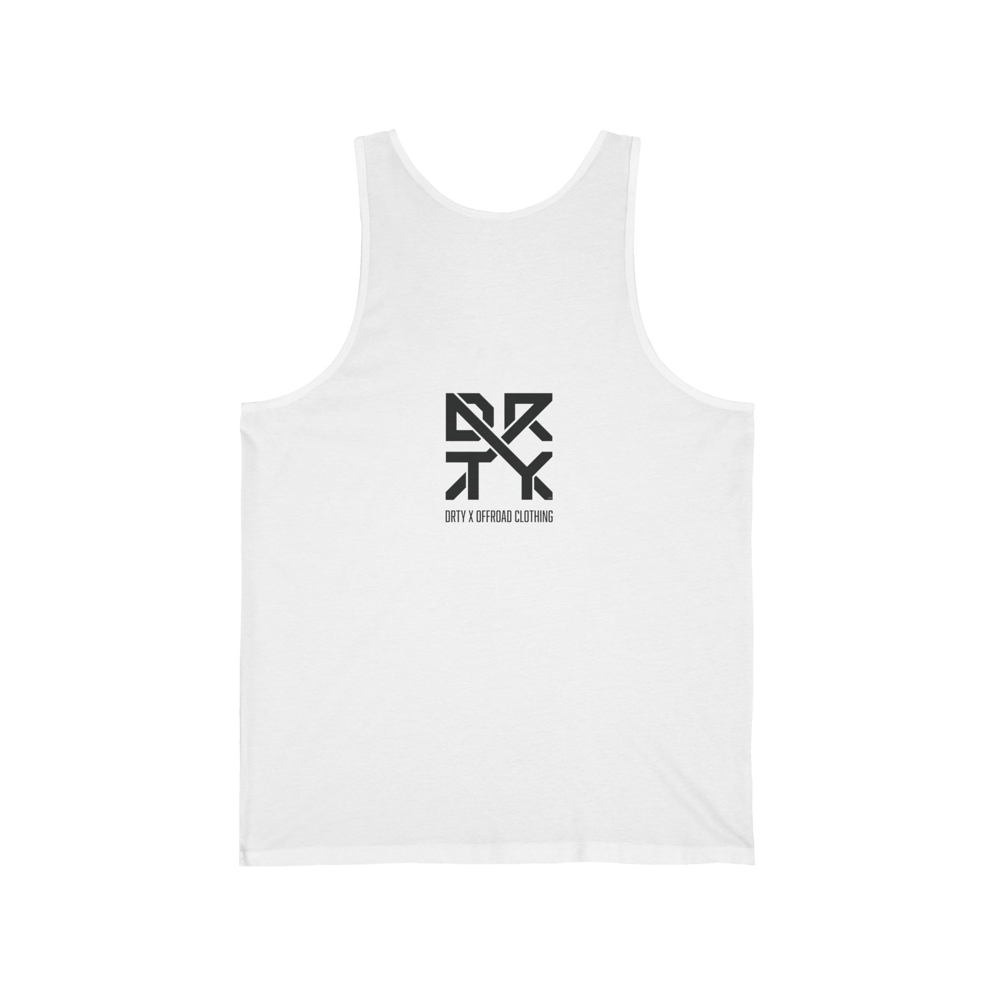 This image showcases a back view of a tank top with a top centered DRTY X logo