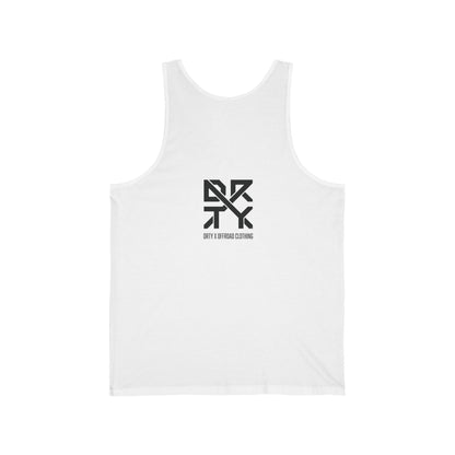 This image showcases a back view of a tank top with a top centered DRTY X logo