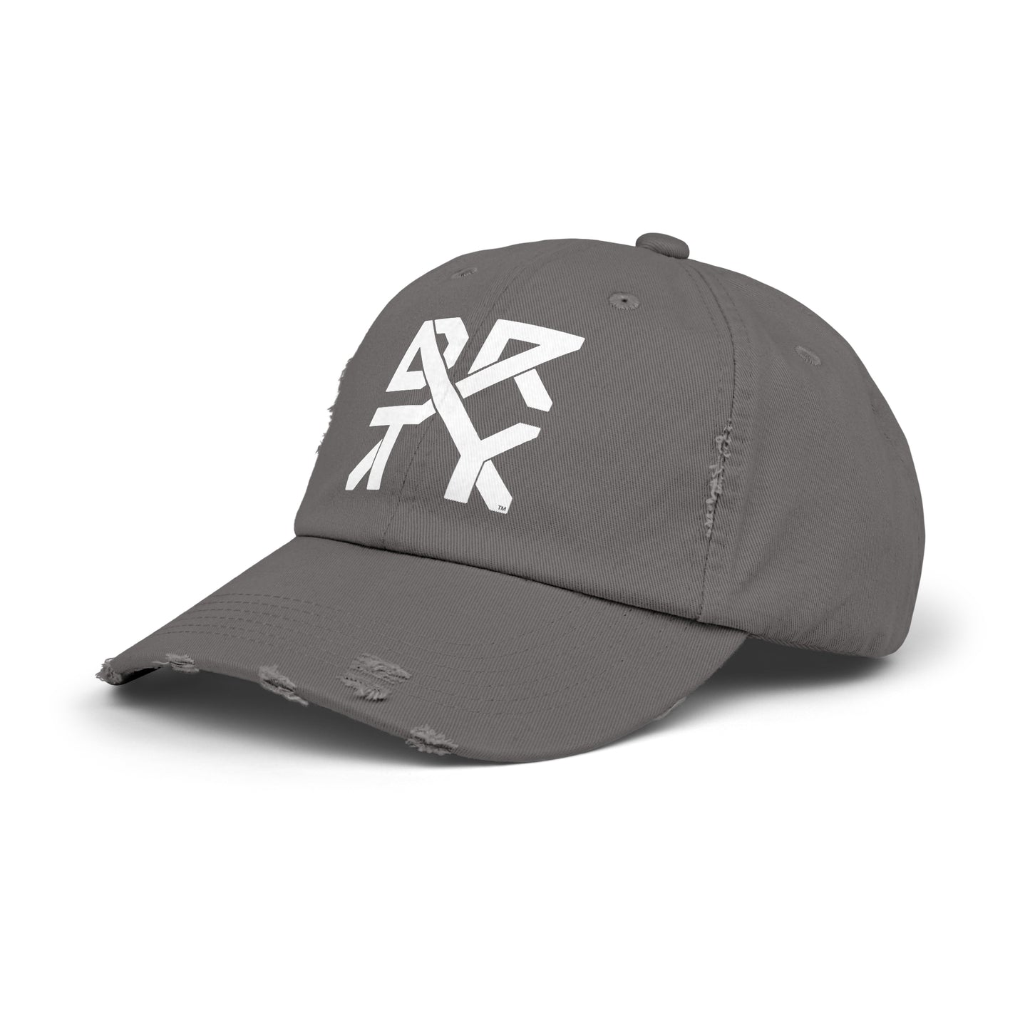 This image showcases the 3/4 view of a hat with the logo DRTYX in the center of the hat.