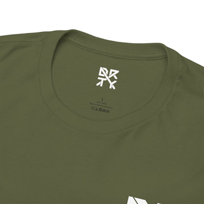 This image showcases the inside view of a T-shirt collar with a DRTY X logo printed on the inside.