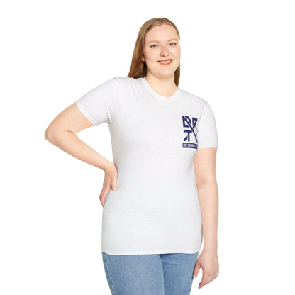 This image showcases a front view of a woman wearing a T-shirt with a left front chest with a DRTY X logo.