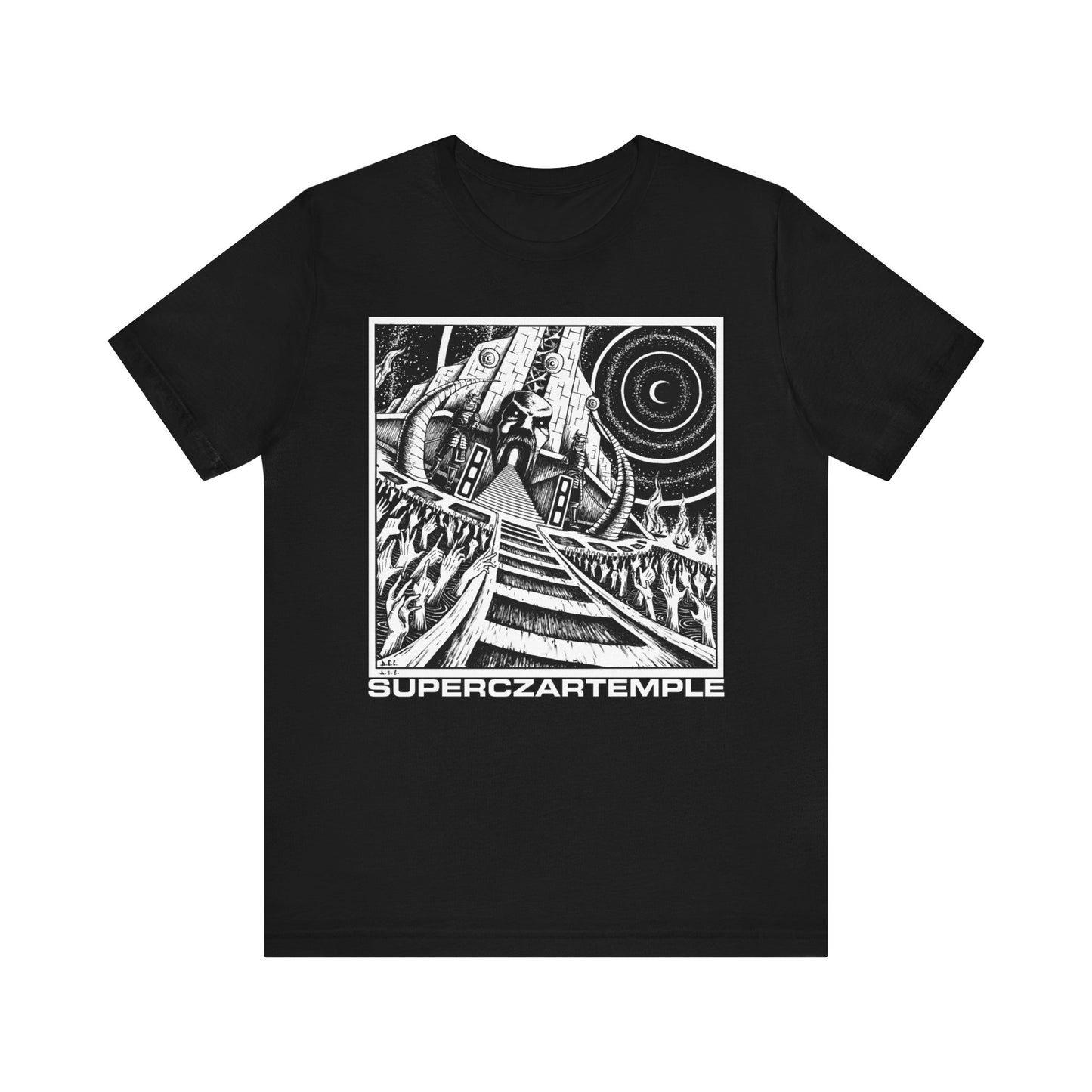 a superczartemple band tshirt featuring inked graphics by artist DEC (Davide Edoardo Cassano)