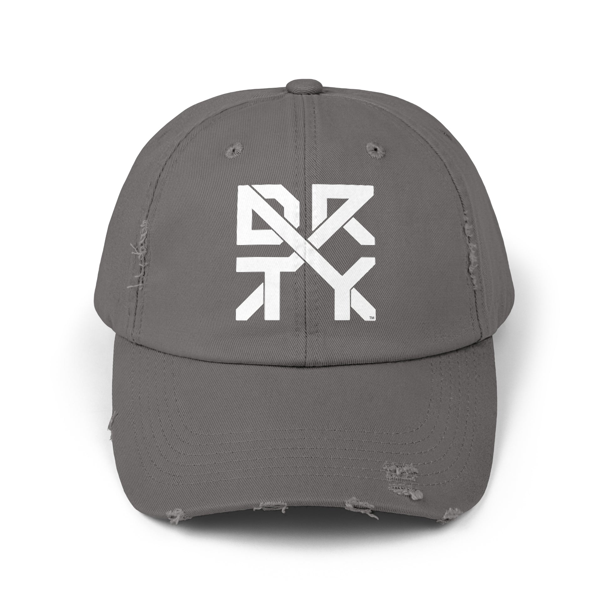 This image showcases the front view of a hat with the logo DRTYX in the center of the hat.