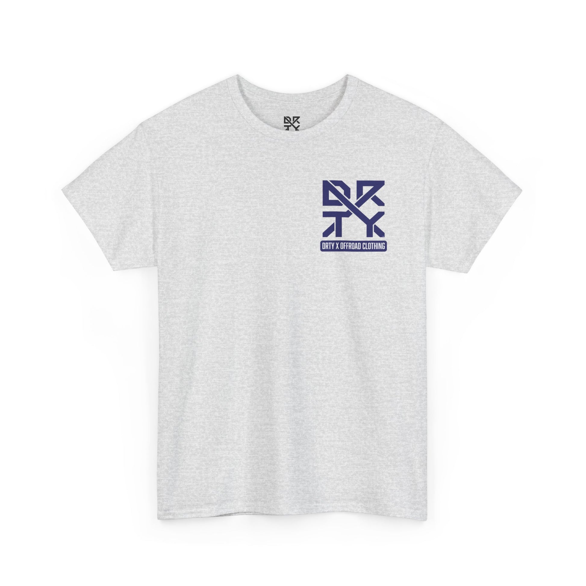 This image showcases a front view of a T-shirt with a left front chest with a DRTY X logo.