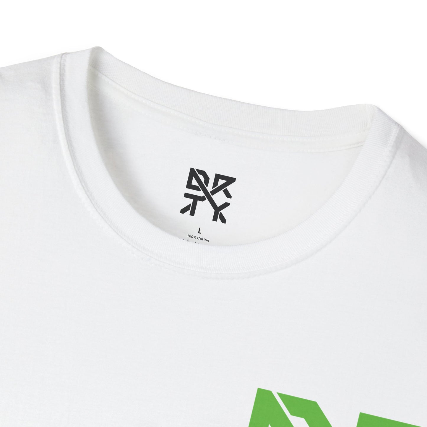 This image showcases the inside view of a T-shirt collar with a DRTY X logo printed on the inside.