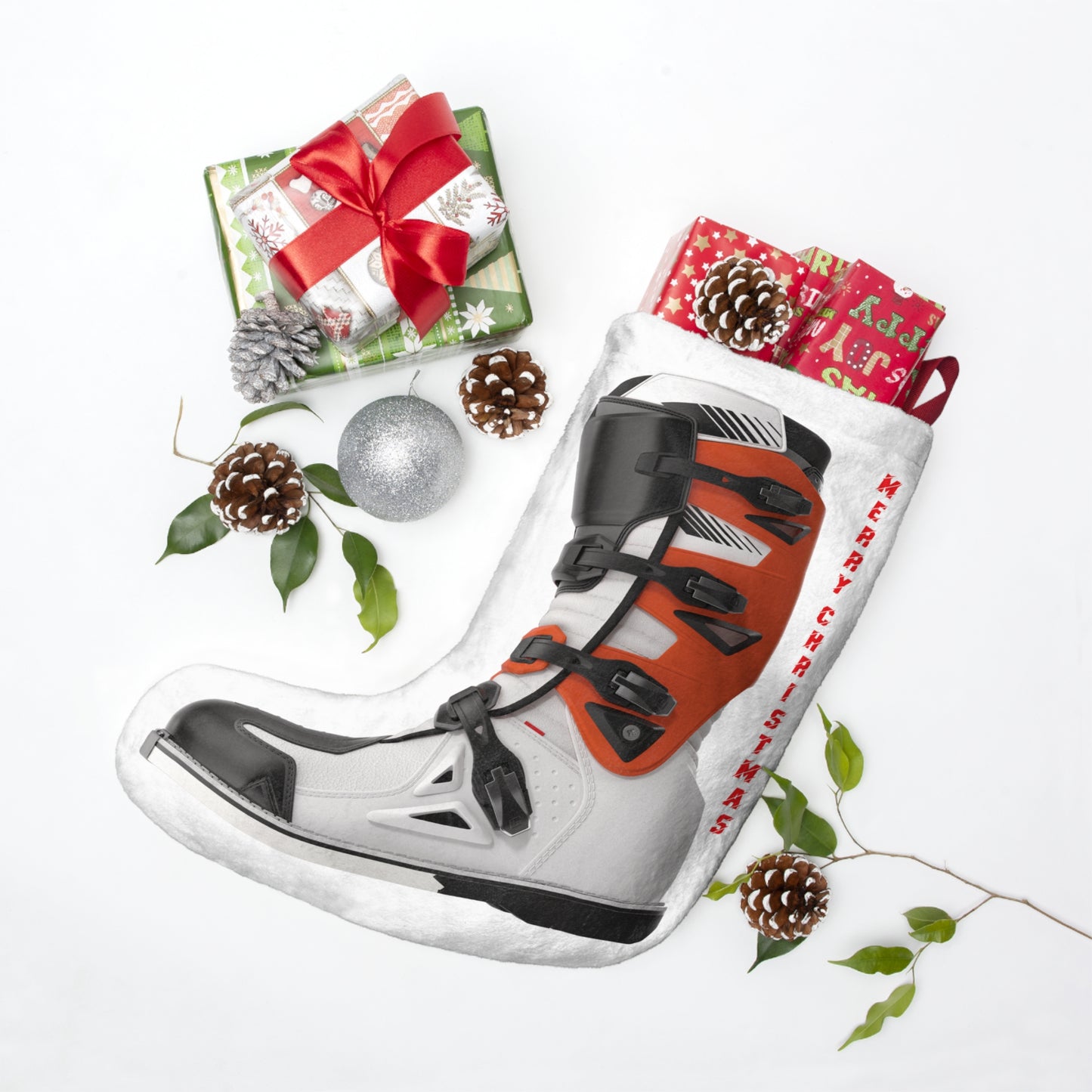 Moto X Boot - Orange Christmas Stocking