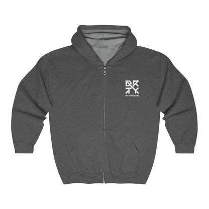 This image showcases the front view of a long sleeve hooded sweatshirt with a DRTY X Logo on the top left chest.